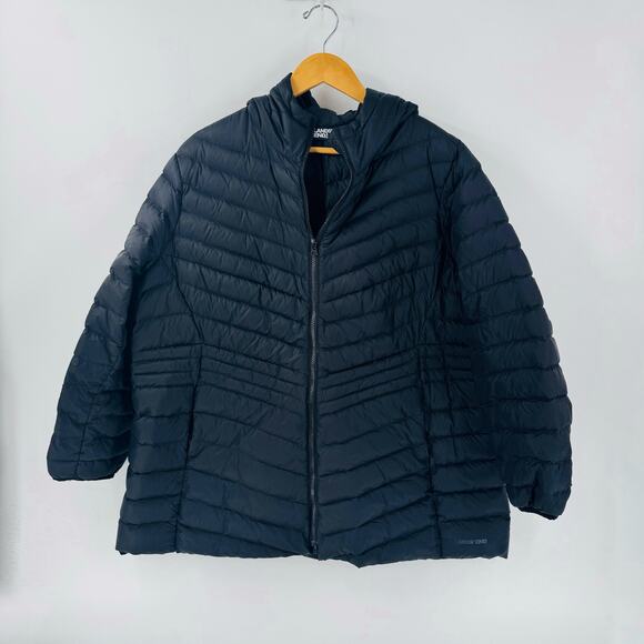 Land’s End Women’s 2X Black Hooded Puffer Jacket 90% Down Insulated Coat - Picture 1 of 7